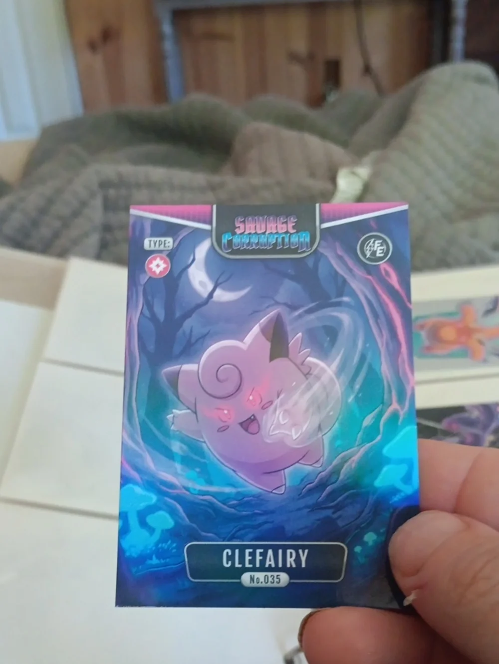 Pokemon Clefairy Trading Card - Purple, Pink, Blue Holographic Art